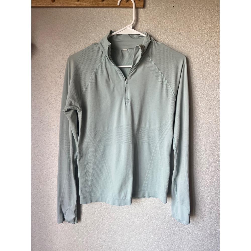 Athleta Momentum‎ Quarter Zip Pullover Light Blue Seamless Thumbhole Top Womens